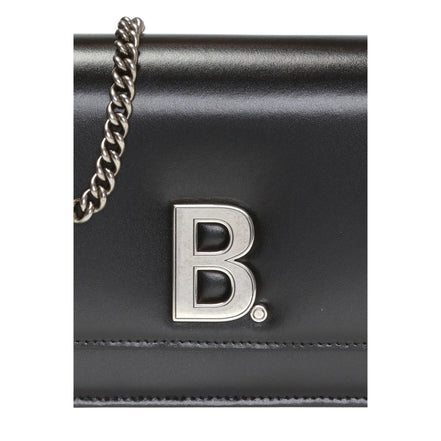 Balenciaga Black Calfskin Leather Silver Logo Chain Wallet Bag available at Queen Bee of Beverly Hills