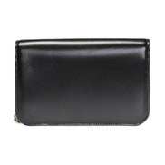Balenciaga Black Calfskin Leather Silver Logo Chain Wallet Bag available at Queen Bee of Beverly Hills