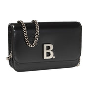 Balenciaga Black Calfskin Leather Silver Logo Chain Wallet Bag available at Queen Bee of Beverly Hills
