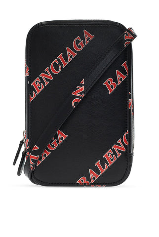 Balenciaga Black Calfskin Leather Sport Print Phone Holder Bag 618189 at_Queen_Bee_of_Beverly_Hills