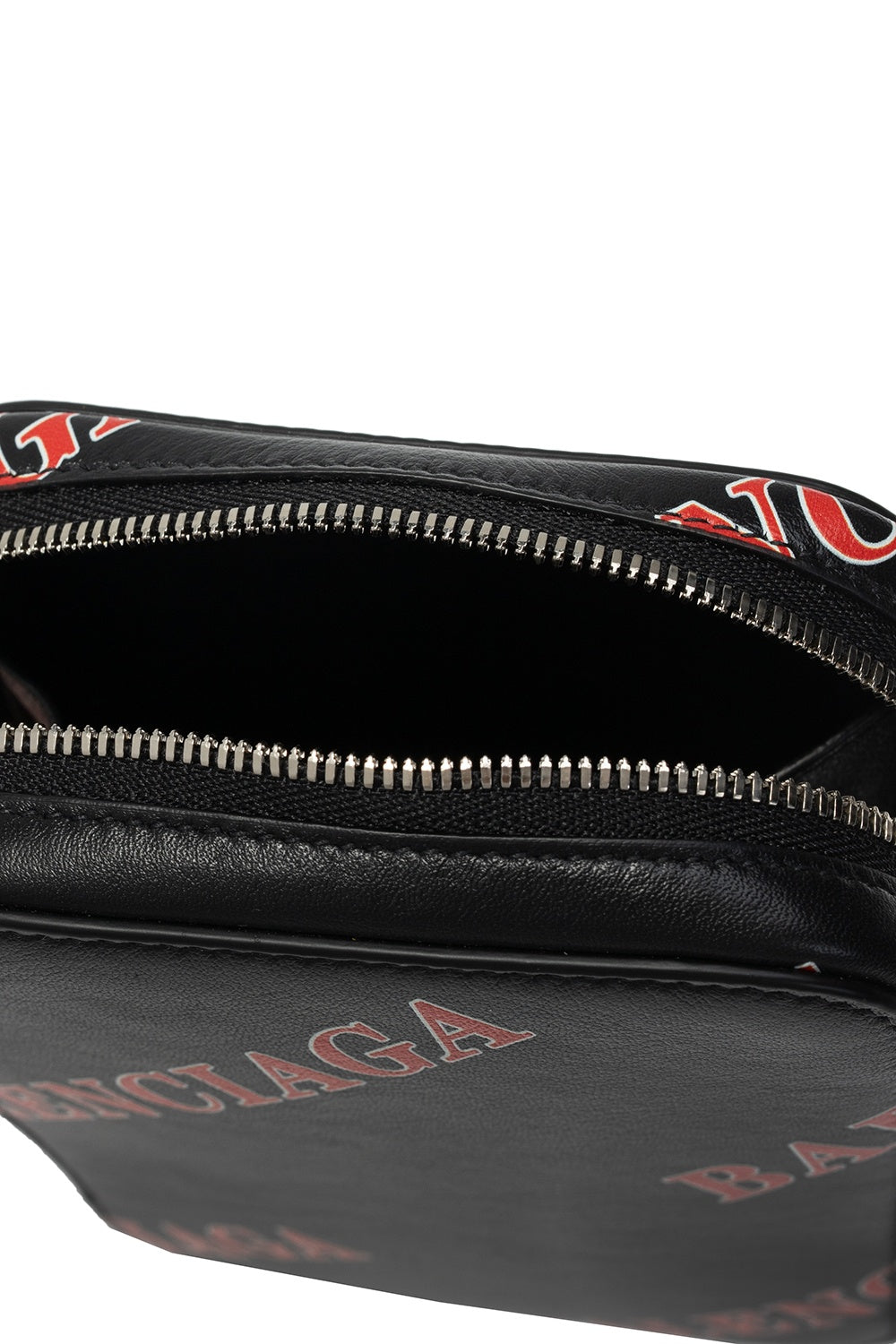 Balenciaga Black Calfskin Leather Sport Print Phone Holder Bag available at Queen Bee of Beverly Hills