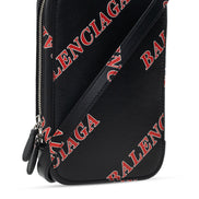 Balenciaga Black Calfskin Leather Sport Print Phone Holder Bag available at Queen Bee of Beverly Hills