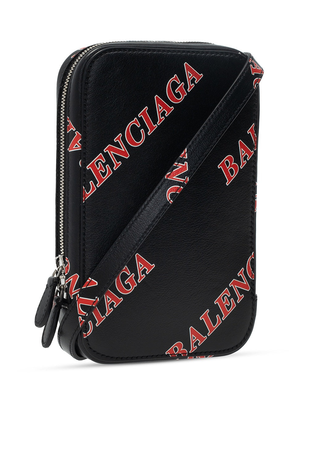 Balenciaga Black Calfskin Leather Sport Print Phone Holder Bag available at Queen Bee of Beverly Hills