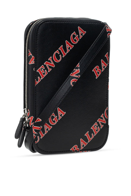 Balenciaga Black Calfskin Leather Sport Print Phone Holder Bag available at Queen Bee of Beverly Hills
