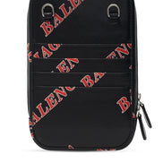 Balenciaga Black Calfskin Leather Sport Print Phone Holder Bag available at Queen Bee of Beverly Hills