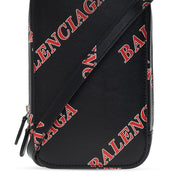 Balenciaga Black Calfskin Leather Sport Print Phone Holder Bag available at Queen Bee of Beverly Hills