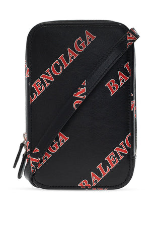 Balenciaga Black Calfskin Leather Sport Print Phone Holder Bag available at Queen Bee of Beverly Hills