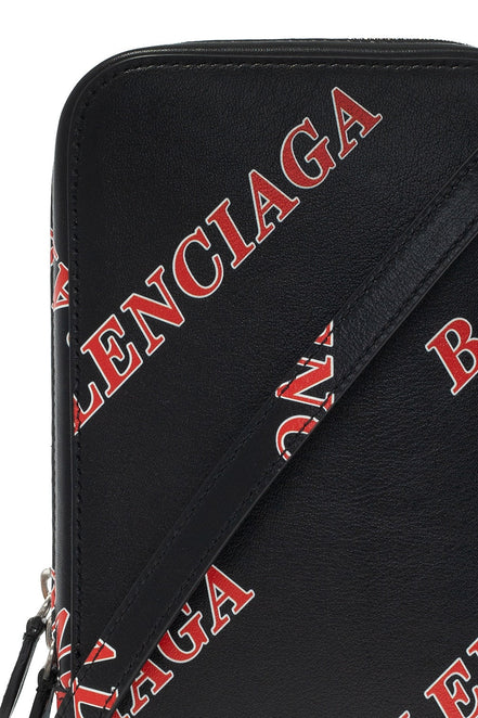Balenciaga Black Calfskin Leather Sport Print Phone Holder Bag available at Queen Bee of Beverly Hills