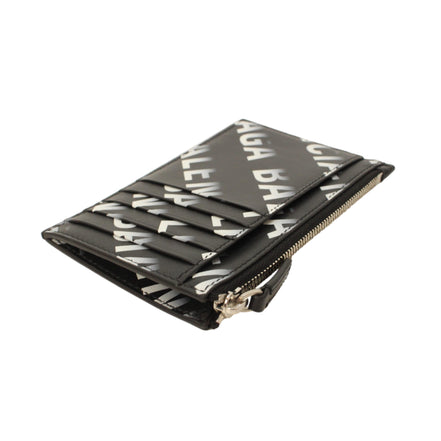Balenciaga Black Leather Gradient Logo Small Zip Card Wallet available at Queen Bee of Beverly Hills