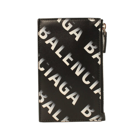 Balenciaga Black Leather Gradient Logo Small Zip Card Wallet available at Queen Bee of Beverly Hills