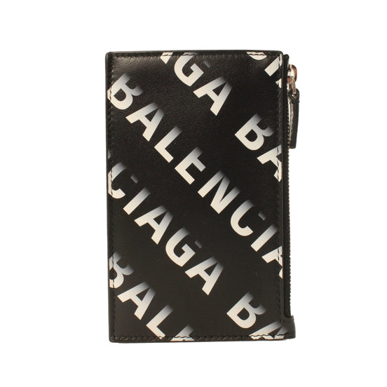 Balenciaga Black Leather Gradient Logo Small Zip Card Wallet available at Queen Bee of Beverly Hills