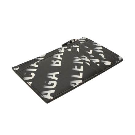 Balenciaga Black Leather Gradient Logo Small Zip Card Wallet available at Queen Bee of Beverly Hills
