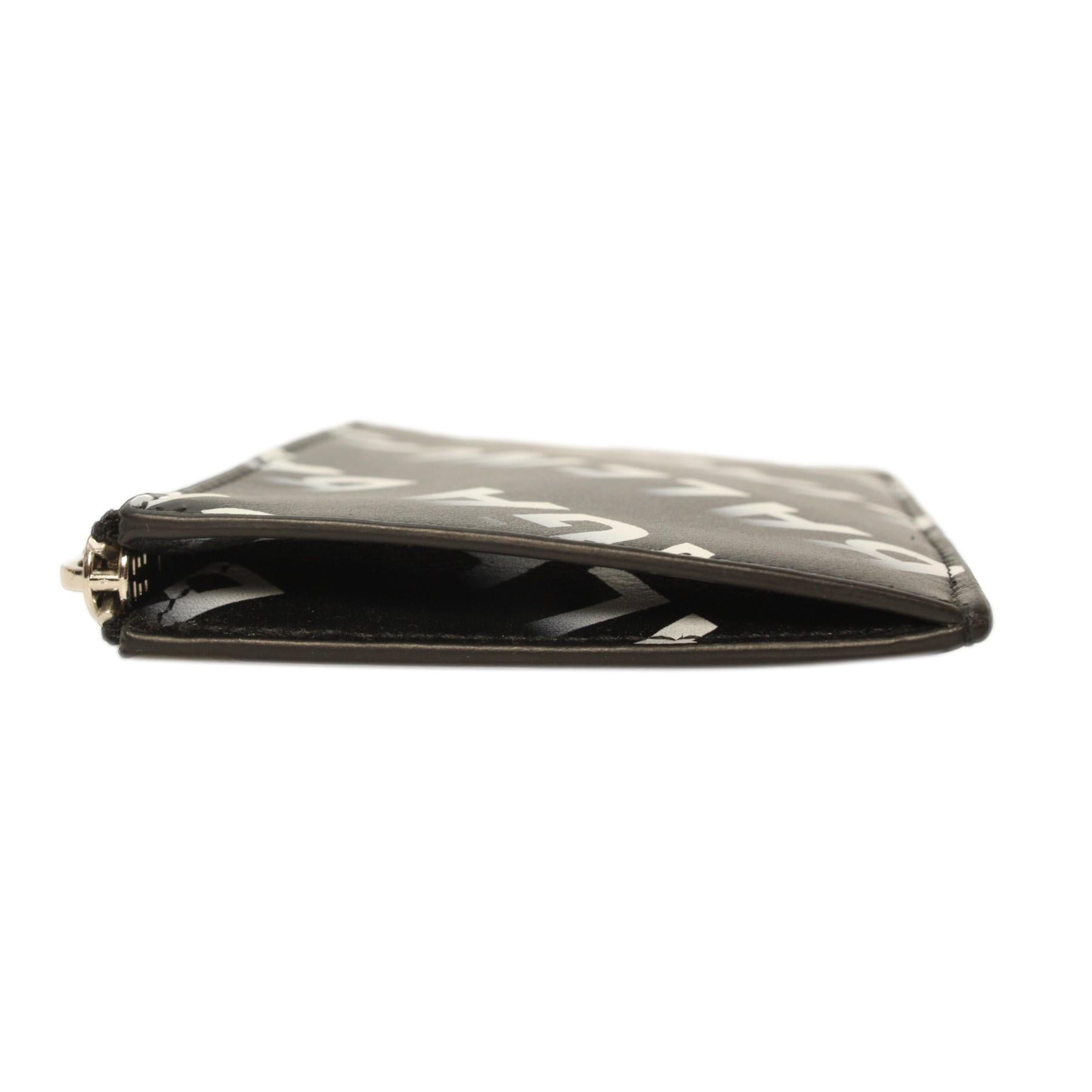 Balenciaga Black Leather Gradient Logo Small Zip Card Wallet available at Queen Bee of Beverly Hills