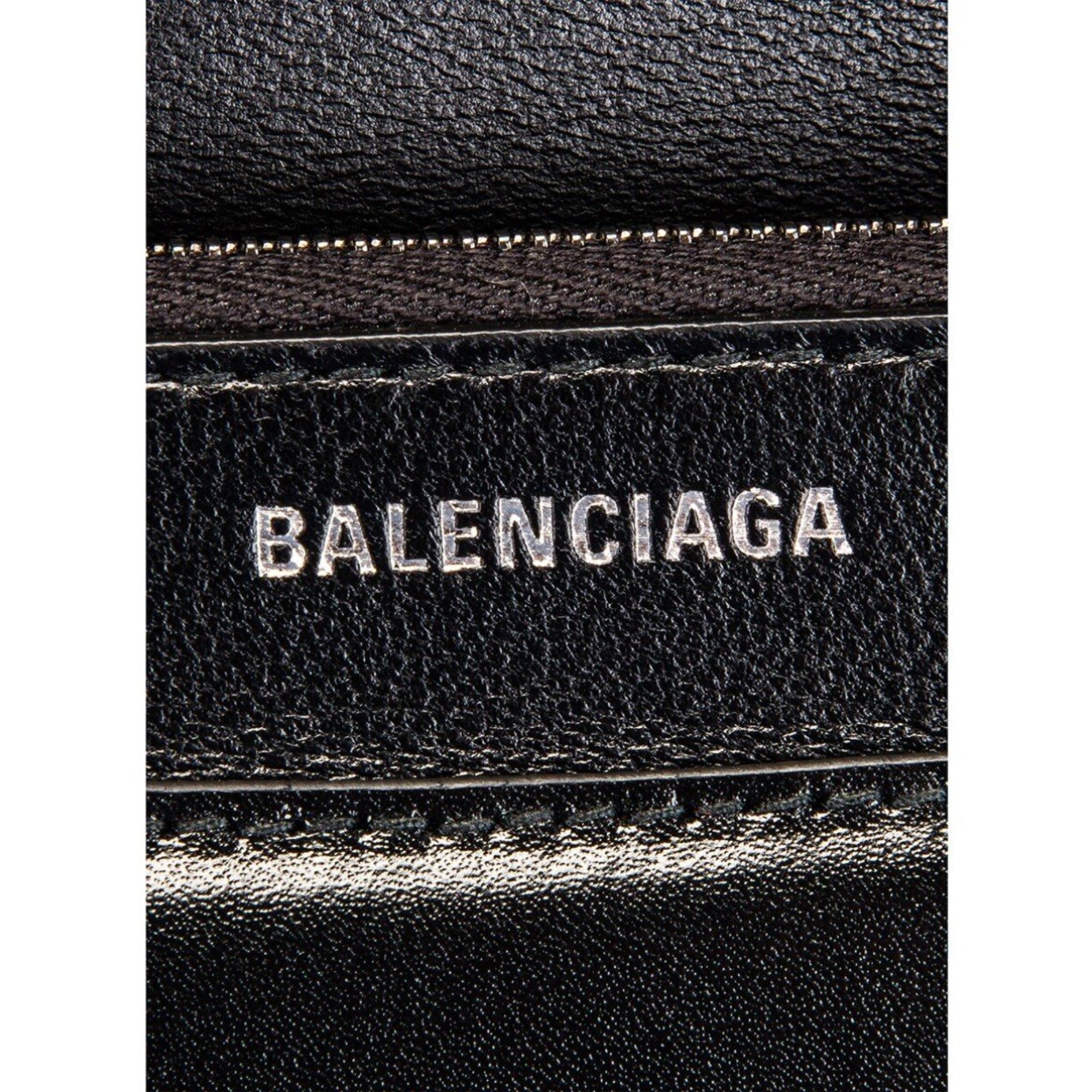 Balenciaga Black Shiny Calfskin Leather Chain Wallet Shoulder Bag available at Queen Bee of Beverly Hills