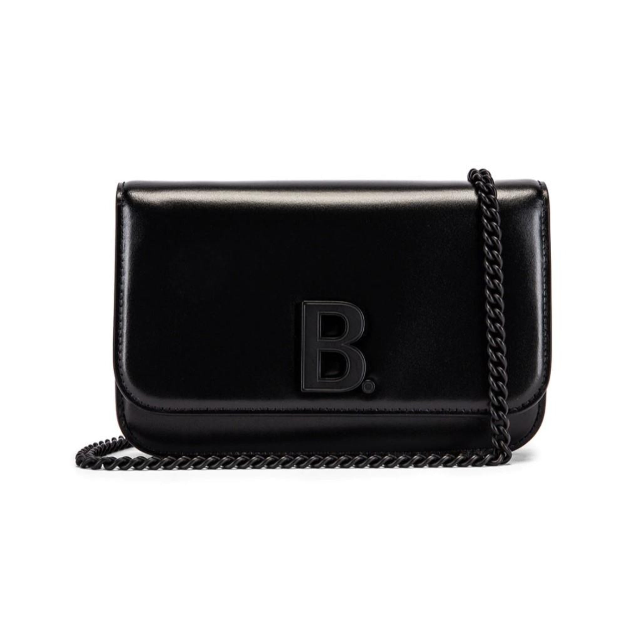 Balenciaga Black Shiny Calfskin Leather Chain Wallet Shoulder Bag available at Queen Bee of Beverly Hills