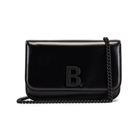 Balenciaga Black Shiny Calfskin Leather Chain Wallet Shoulder Bag available at Queen Bee of Beverly Hills