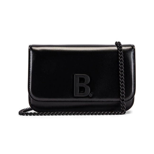 Balenciaga Black Shiny Calfskin Leather Chain Wallet Shoulder Bag available at Queen Bee of Beverly Hills