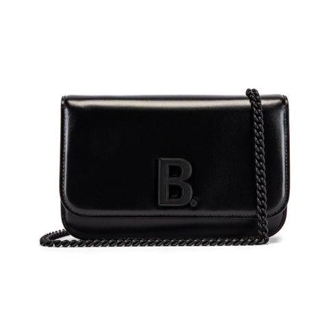 Balenciaga Black Shiny Calfskin Leather Chain Wallet Shoulder Bag available at Queen Bee of Beverly Hills