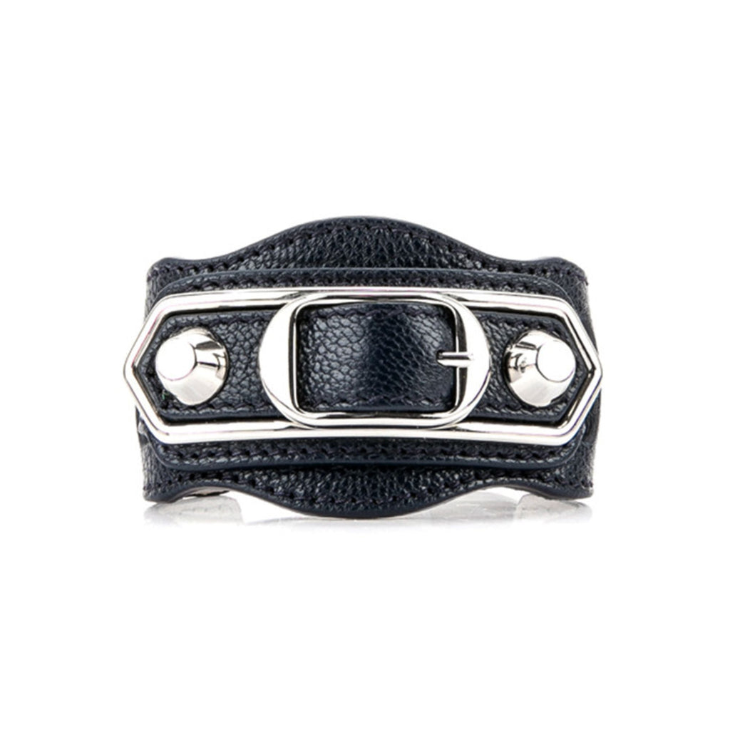 Balenciaga Black Shiny Calfskin Leather Studs Buckle Bracelet 390642 at_Queen_Bee_of_Beverly_Hills