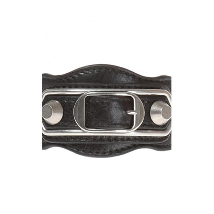 Balenciaga Black Shiny Calfskin Leather Studs Buckle Bracelet available at Queen Bee of Beverly Hills