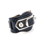Balenciaga Black Shiny Calfskin Leather Studs Buckle Bracelet available at Queen Bee of Beverly Hills