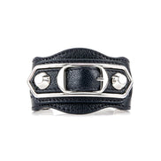Balenciaga Black Shiny Calfskin Leather Studs Buckle Bracelet available at Queen Bee of Beverly Hills