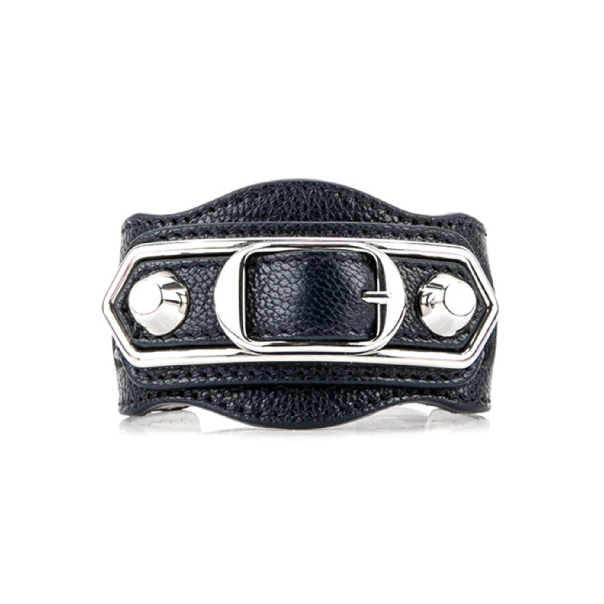 Balenciaga Black Shiny Calfskin Leather Studs Buckle Bracelet available at Queen Bee of Beverly Hills