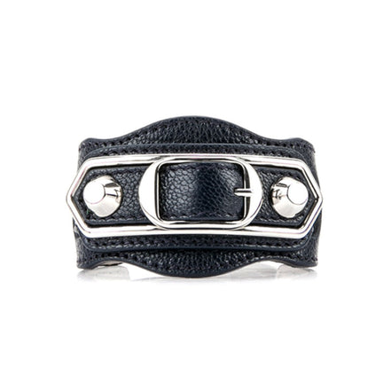 Balenciaga Black Shiny Calfskin Leather Studs Buckle Bracelet available at Queen Bee of Beverly Hills