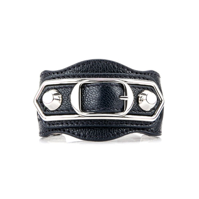 Balenciaga Black Shiny Calfskin Leather Studs Buckle Bracelet available at Queen Bee of Beverly Hills