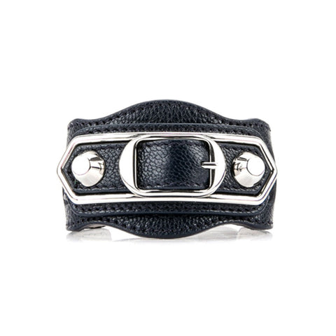 Balenciaga Black Shiny Calfskin Leather Studs Buckle Bracelet available at Queen Bee of Beverly Hills