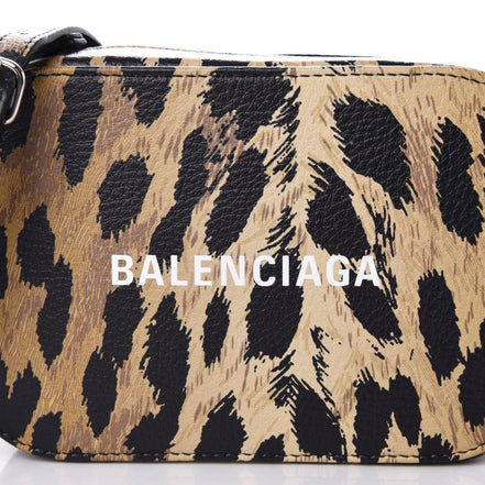 Balenciaga Calfskin Logo Printed Leopard XS Everyday Camera Bag available at Queen Bee of Beverly Hills