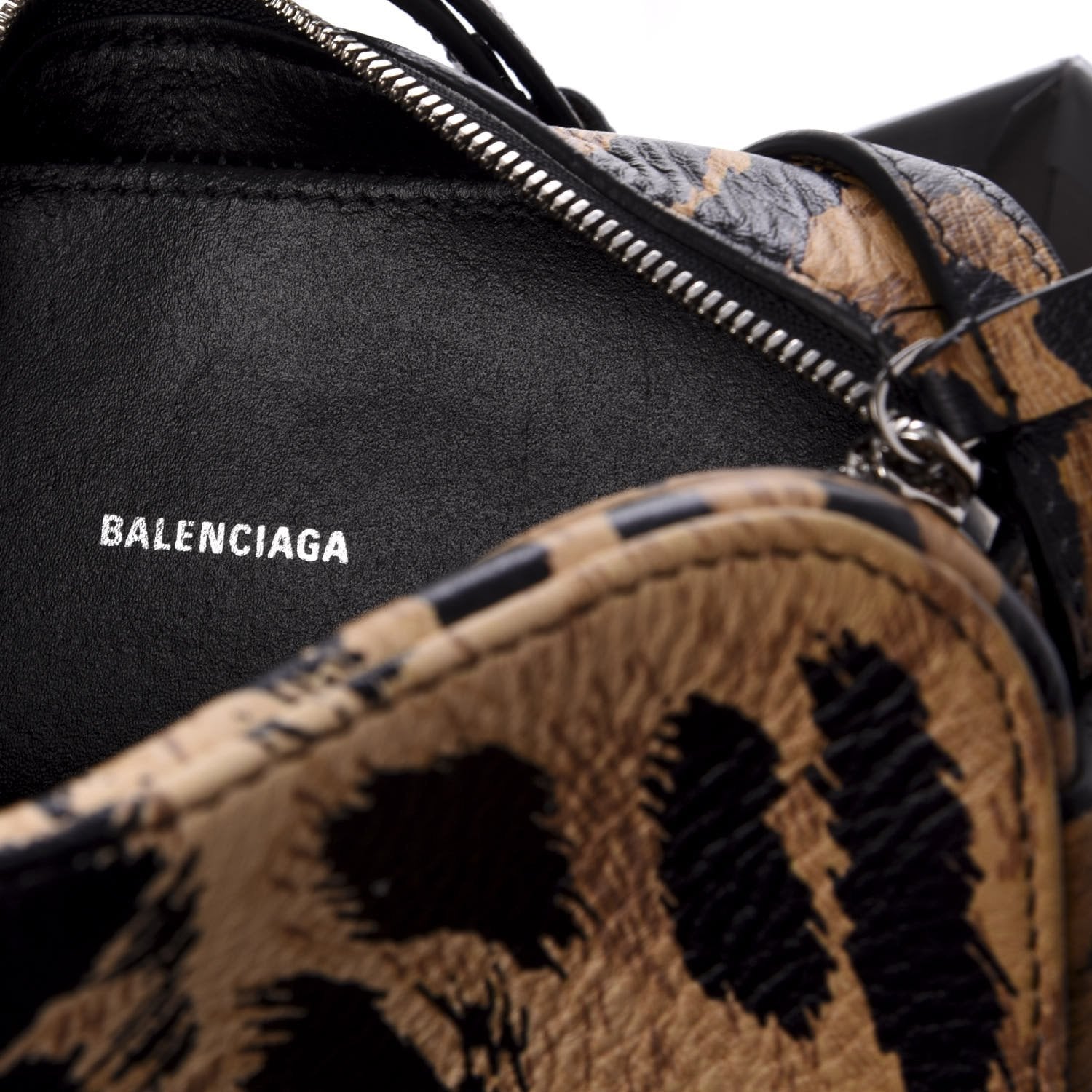 Balenciaga Calfskin Logo Printed Leopard XS Everyday Camera Bag available at Queen Bee of Beverly Hills