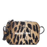 Balenciaga Calfskin Logo Printed Leopard XS Everyday Camera Bag available at Queen Bee of Beverly Hills