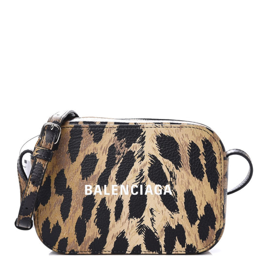 Balenciaga Calfskin Logo Printed Leopard XS Everyday Camera Bag available at Queen Bee of Beverly Hills