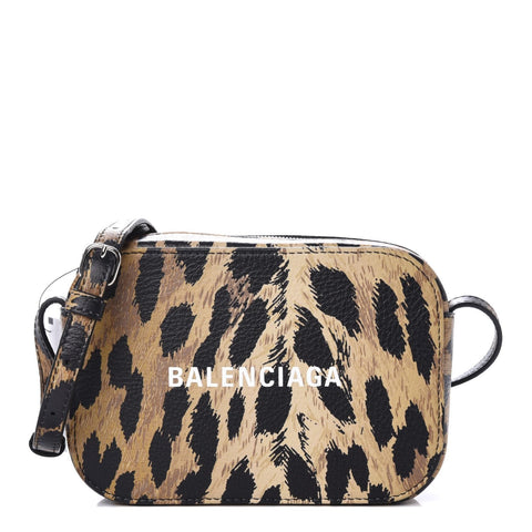 Balenciaga Calfskin Logo Printed Leopard XS Everyday Camera Bag available at Queen Bee of Beverly Hills