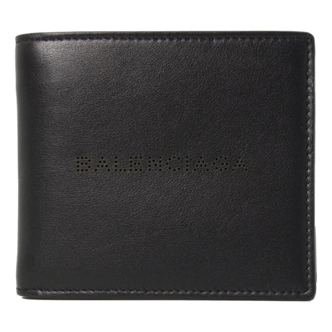 Balenciaga Cash Black Calfskin Leather Perforated Bifold Wallet 436118 at_Queen_Bee_of_Beverly_Hills