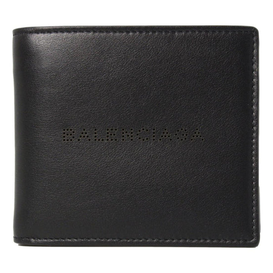 Balenciaga Cash Black Calfskin Leather Perforated Bifold Wallet available at Queen Bee of Beverly Hills