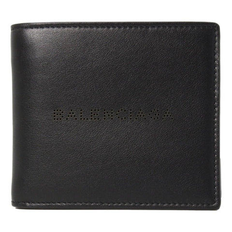 Balenciaga Cash Black Calfskin Leather Perforated Bifold Wallet available at Queen Bee of Beverly Hills