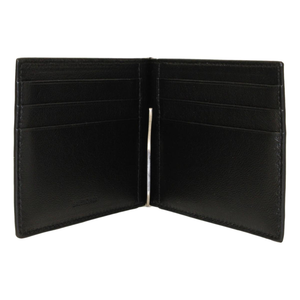 Balenciaga Cash Black Leather Scribble Logo Money Clip Wallet 625819 at_Queen_Bee_of_Beverly_Hills