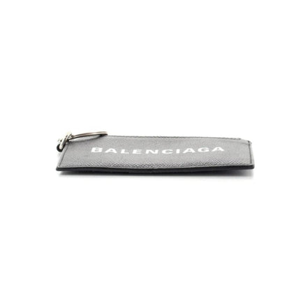 Balenciaga Cash Logo Black Grain Leather Neck Lanyard Card Holder Wallet available at Queen Bee of Beverly Hills
