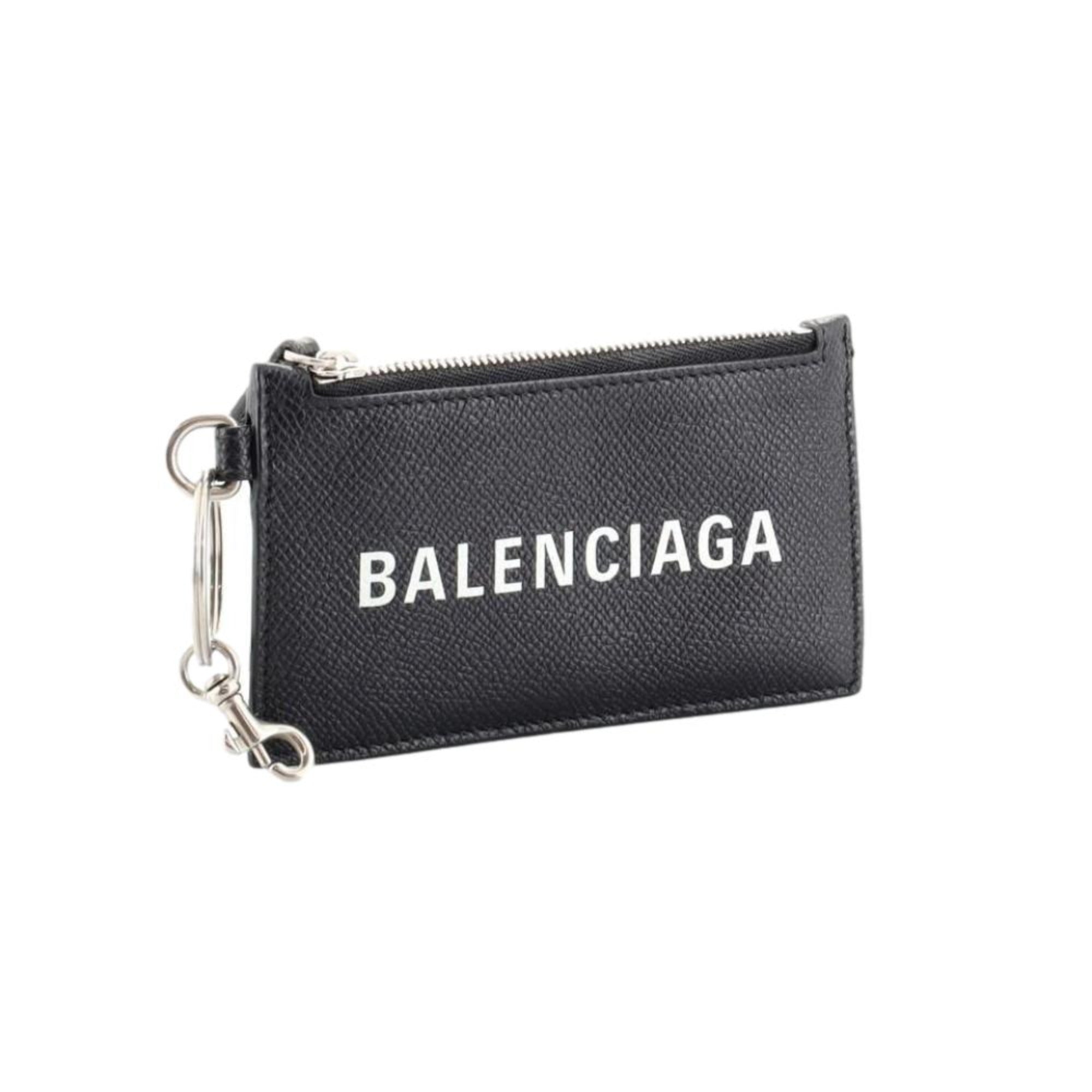 Balenciaga Cash Logo Black Grain Leather Neck Lanyard Card Holder Wallet available at Queen Bee of Beverly Hills
