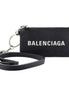 Balenciaga Cash Logo Black Grain Leather Neck Lanyard Card Holder Wallet available at Queen Bee of Beverly Hills
