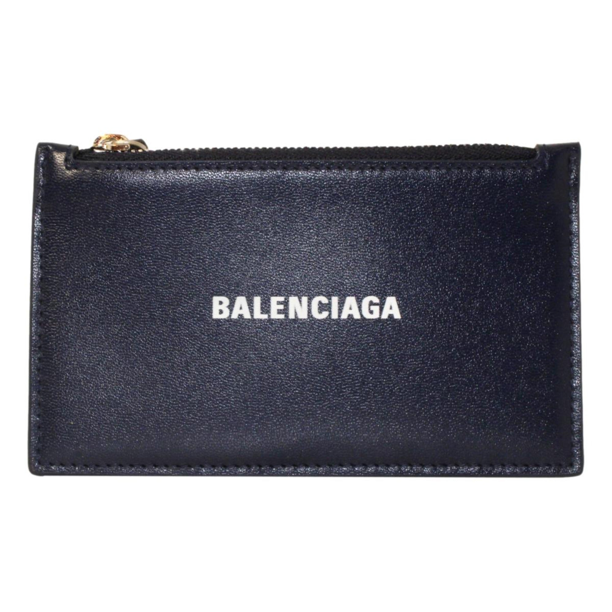 Balenciaga Cash Navy Leather Large Coin Card Holder Wallet available at Queen Bee of Beverly Hills
