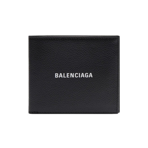 Balenciaga Cash Square Black Calfskin Leather Logo Bifold Wallet 594549 at_Queen_Bee_of_Beverly_Hills