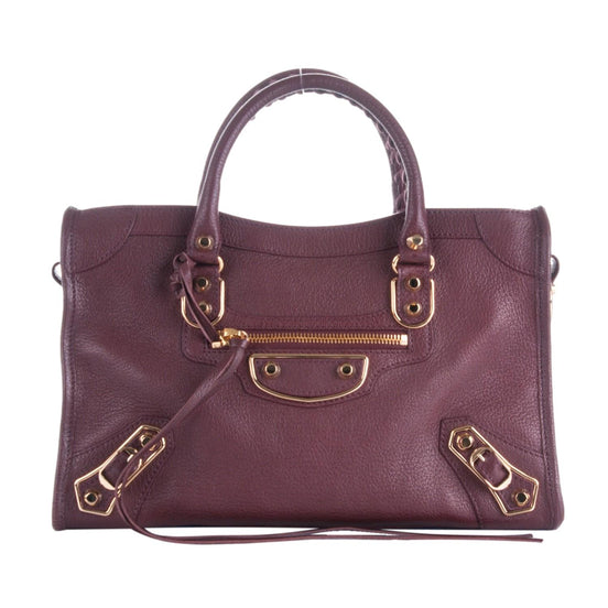 Balenciaga City Prune Purple Goat Leather Small Shoulder Bag available at Queen Bee of Beverly Hills