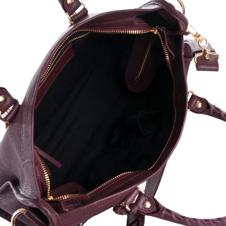 Balenciaga City Prune Purple Goat Leather Small Shoulder Bag available at Queen Bee of Beverly Hills