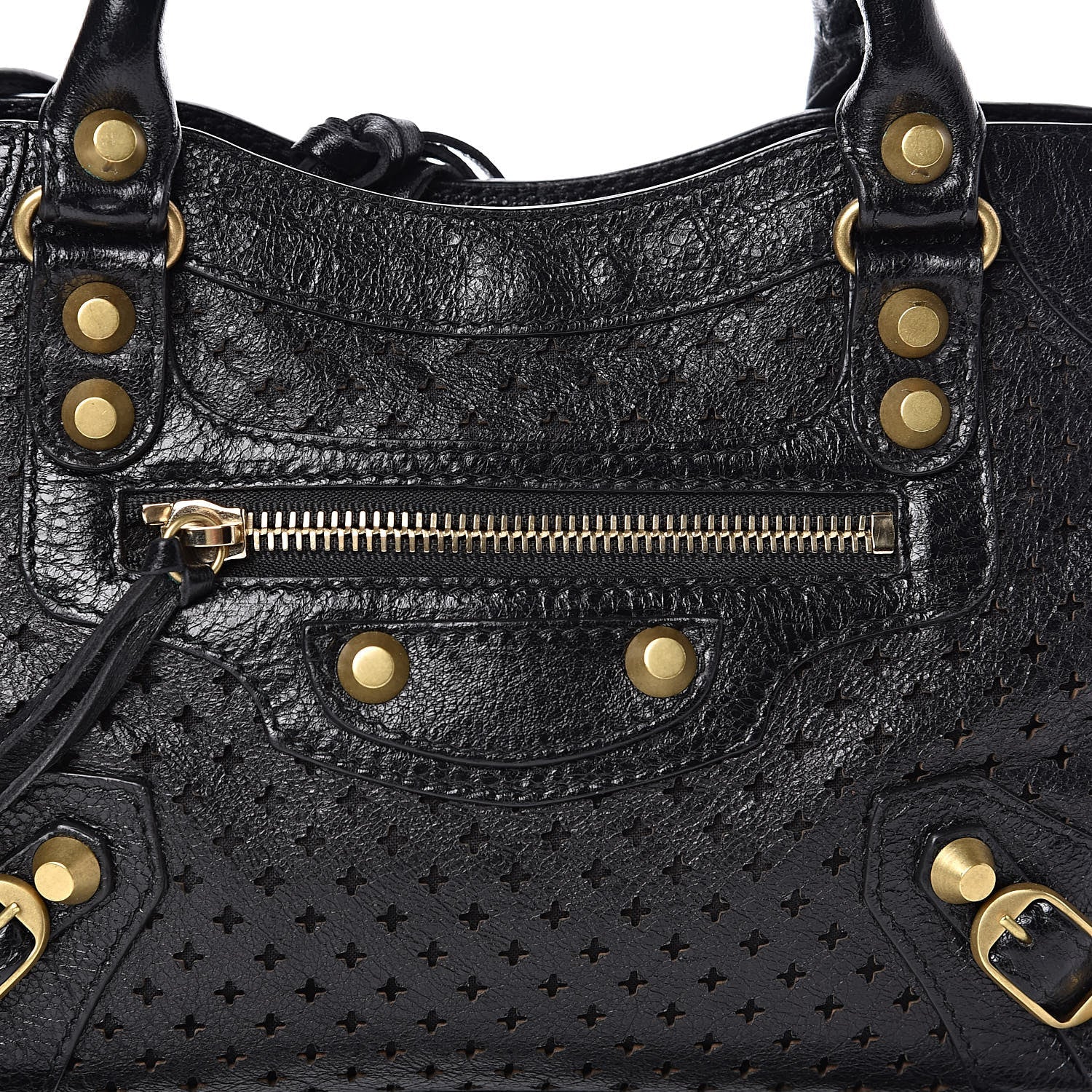 Balenciaga Classic City Black Leather Perforated Mini Satchel Bag 501065 at_Queen_Bee_of_Beverly_Hills
