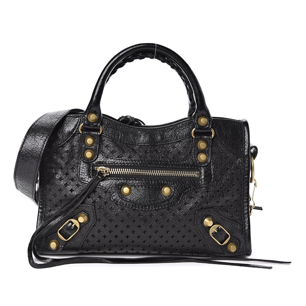 passe Vejrtrækning ~ side Balenciaga Classic City Black Leather Perforated Mini Satchel Bag 5010 –  Queen Bee of Beverly Hills