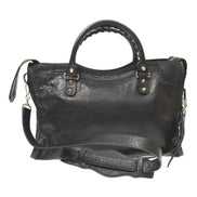 Balenciaga Classic City Grey Shiny Arena Leather Shoulder Bag available at Queen Bee of Beverly Hills