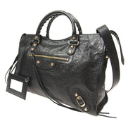 Balenciaga Classic City Grey Shiny Arena Leather Shoulder Bag available at Queen Bee of Beverly Hills